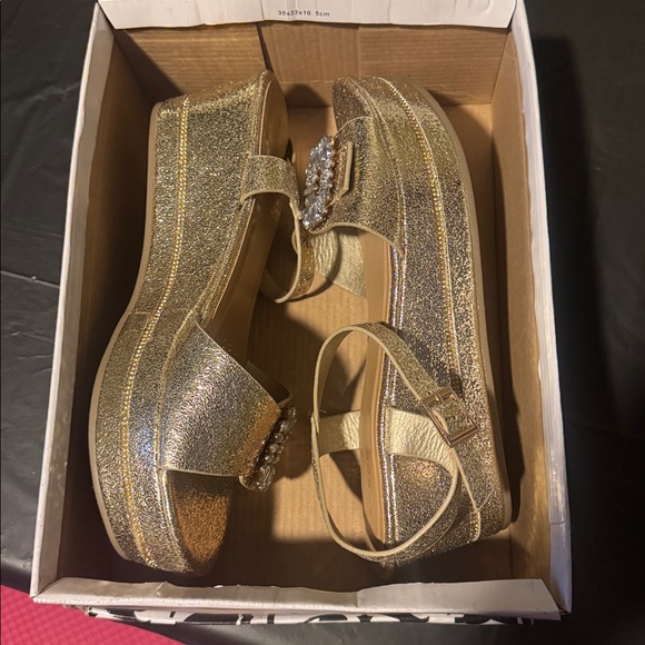 BAMBOO Gold Sandals with Crystal Embellishment - Picture 6 of 6